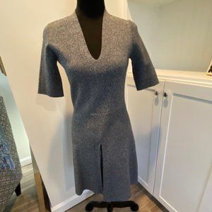 ANN TAYLOR!!! HEATHER GRAY V NECK MIDI DRESS!! 3/4 LENGTH SLEEVE!!! SZ XS!!